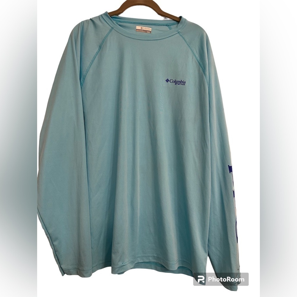 Columbia PFG Long Sleeve Shirt Mens M Blue Omni‎ Shade Performance Fishing Gear
